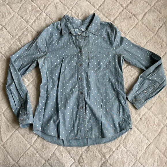 Madewell | Blue & White Polka-dot Chambray Button-Down Blouse | Size Small - Picture 4 of 12